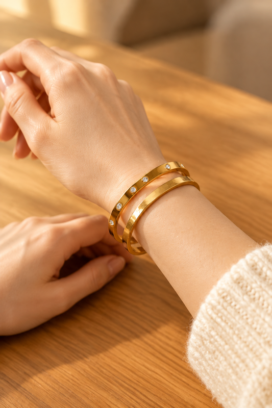 Golden Glow & Cubic Zirconia Bracelet Set